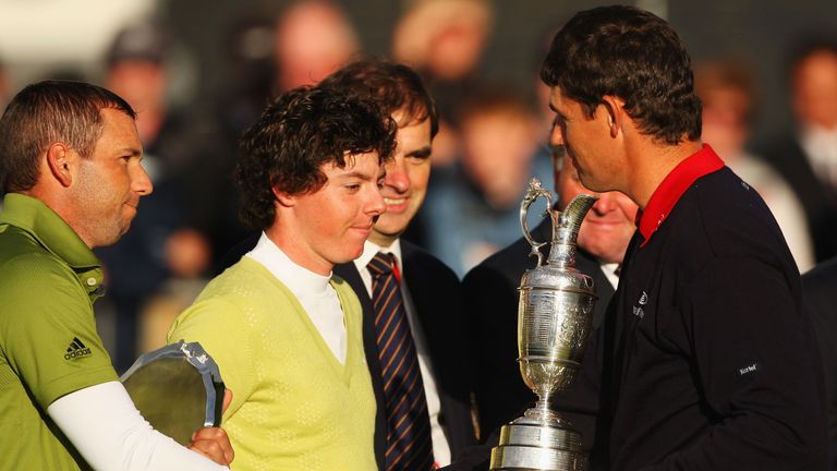Padraig Harrington with Rory McIlroy (low amateur) and runner-up Sergio Garcia in 2007
