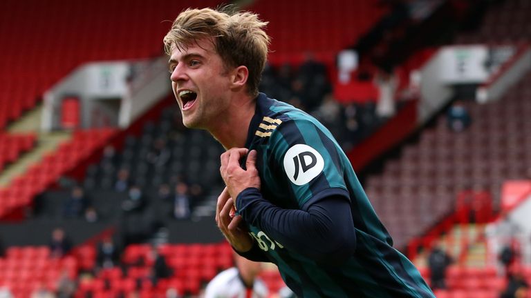 Patrick Bamford celebrates his opener for Leeds