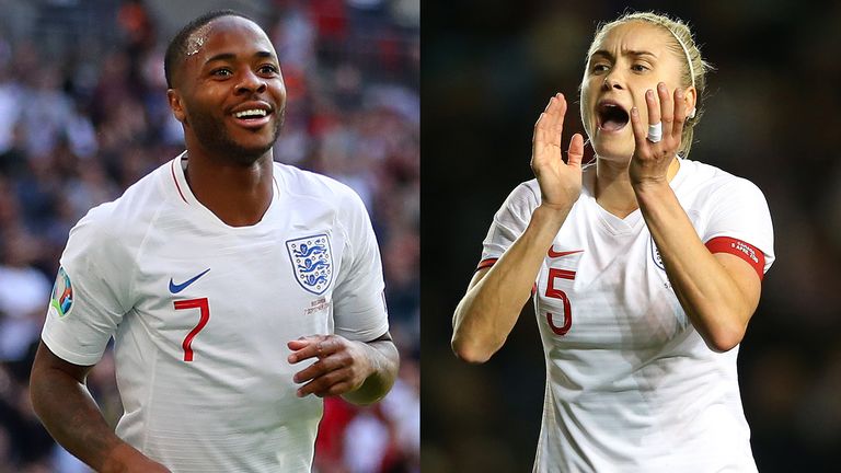 England's Raheem Sterling and England Women's Steph Houghton