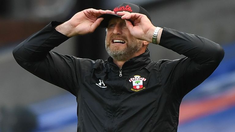 Ralph Hasenhuttl cuts a frustrated figure as he watches his side lose to Palace