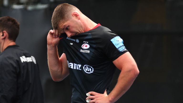 Owen Farrell reacts after being sent off against Wasps