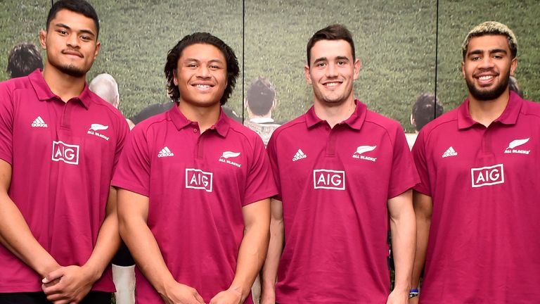 First-time All Blacks Tupou Vaa'i, Caleb Clarke, Will Jordan and Hoskins Sotutu