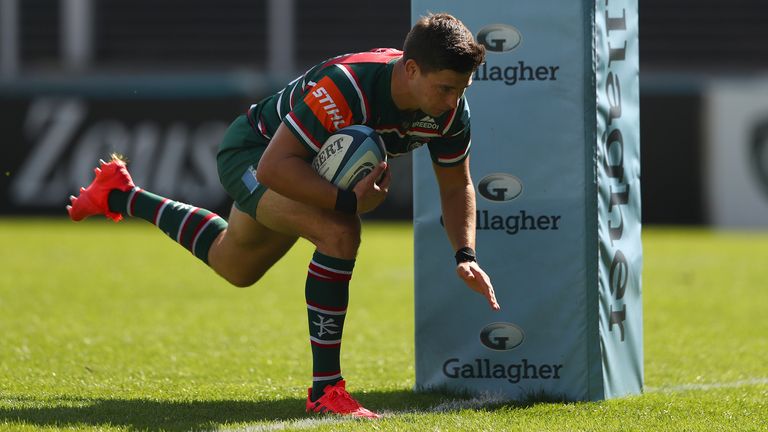 LEICESTER, ENGLAND - SEPTEMBER 13: Ben Youngs of Leicester Tigers scores a try during the Gallagher Premiership Rugby match between Leicester Tigers and Northampton Saints at on September 13, 2020 in Leicester, England. (Photo by Matthew Lewis/Getty Images)