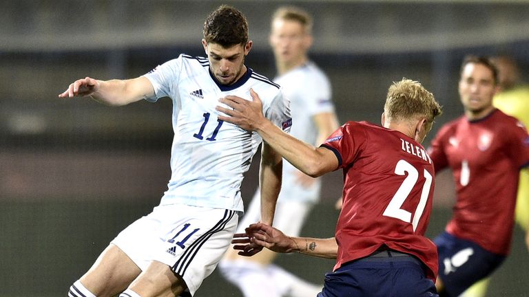 Scotland's Ryan Christie (left) and Czech Republic's Jaroslav Zeleny battle for the ball