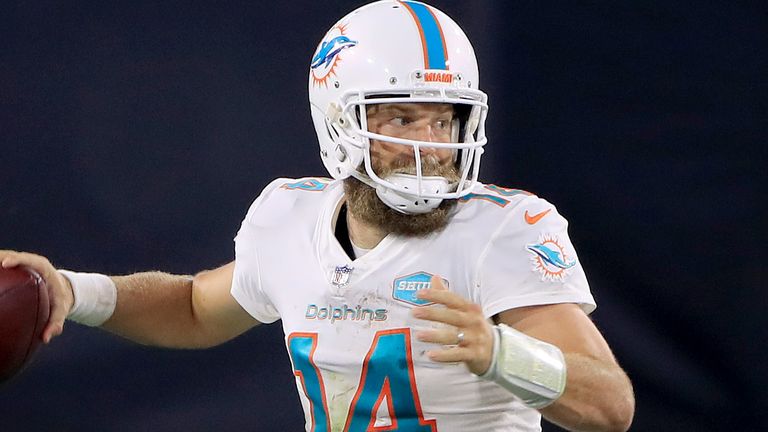 Miami Dolphins quarterback Ryan Fitzpatrick (14) throws a pass