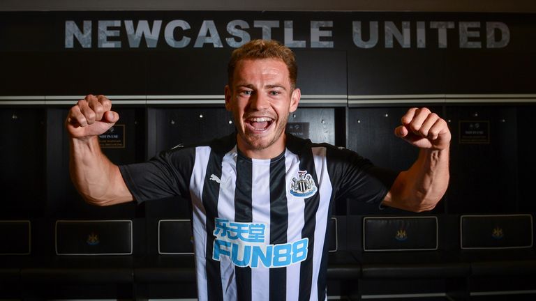 New signing Ryan Fraser poses for photographs at St.James' Park