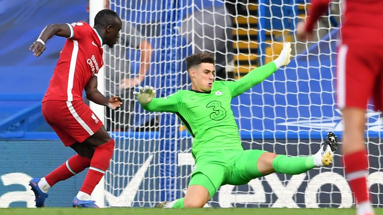 Sadio Mane reacts quickest to a mistake by Kepa Arrizabalaga to make it 2-0