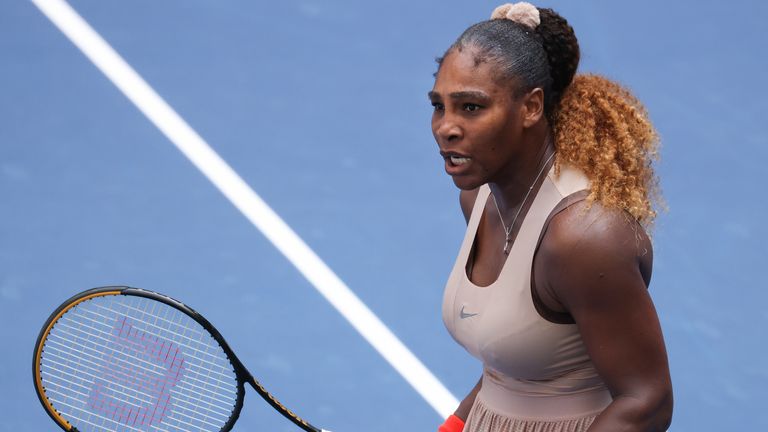 Serena Williams of the United States celebrates winning match point in the third set during her Women's Singles fourth round match against Maria Sakkari of Greece on Day Eight of the 2020 US Open at the USTA Billie Jean King National Tennis Center on September 7, 2020 in the Queens borough of New York City.
