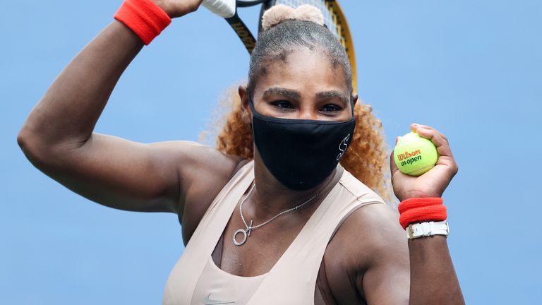 Serena Williams of the United States is seen after defeating Maria Sakkari of Greece during their Women&#39;s Singles fourth round match on Day Eight of the 2020 US Open at the USTA Billie Jean King National Tennis Center on September 7, 2020 in the Queens borough of New York City.