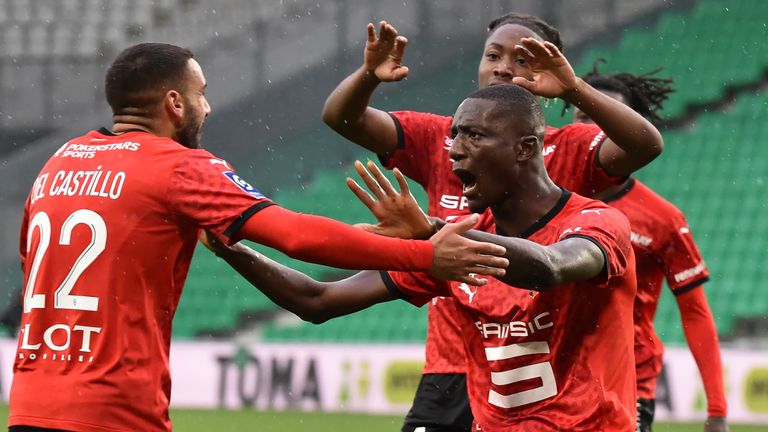Rennes forward Serhou Guirassy celebrates