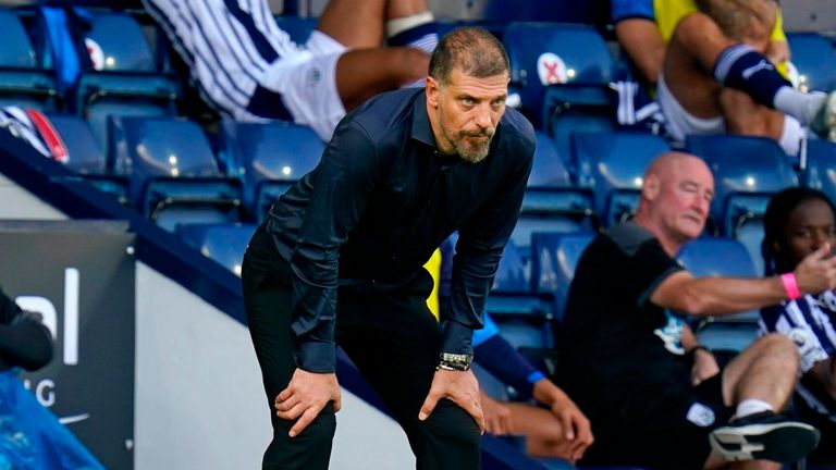 Slaven Bilic watches on as West Brom are beaten 3-0 by Leicester