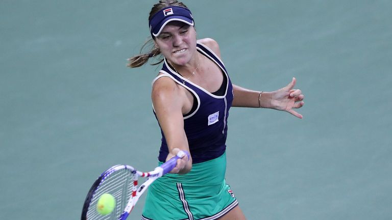 Sofia Kenin of the United States returns a volley during her Women’s Singles third round match against Ons Jabeur of Tunisia on Day Six of the 2020 US Open at USTA Billie Jean King National Tennis Center on September 05, 2020 in the Queens borough of New York City.