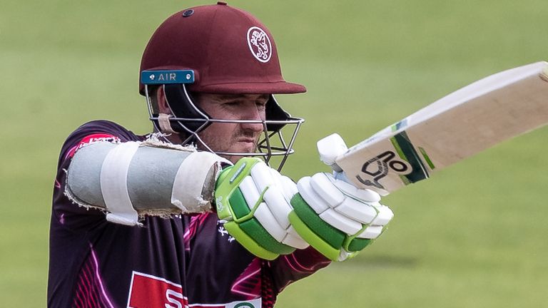 BIRMINGHAM, ENGLAND - SEPTEMBER 03: Steven Davies of Somerset hits the ball over the boundary for four during the T20 Vitality Blast match between Worcestershire Rapids and Somerset at Edgbaston on September 03, 2020 in Birmingham, England. (Photo by Andy Kearns/Getty Images)