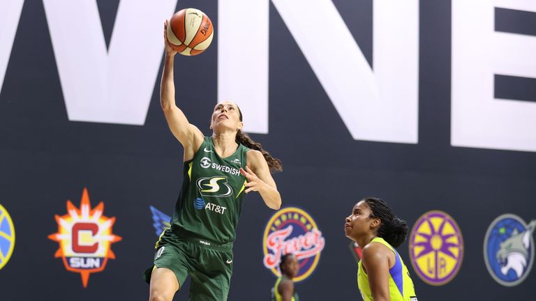 Sue Bird of the Seattle Storm shoots the ball against the Dallas Wings