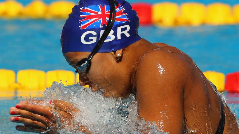 Achieng Ajulu-Bushell of Great Britain competes in the Women's 100m Breaststroke heats during the European Swimming Championships at the Hajos Alfred Swimming complex on August 10, 2010 in Budapest, Hungary