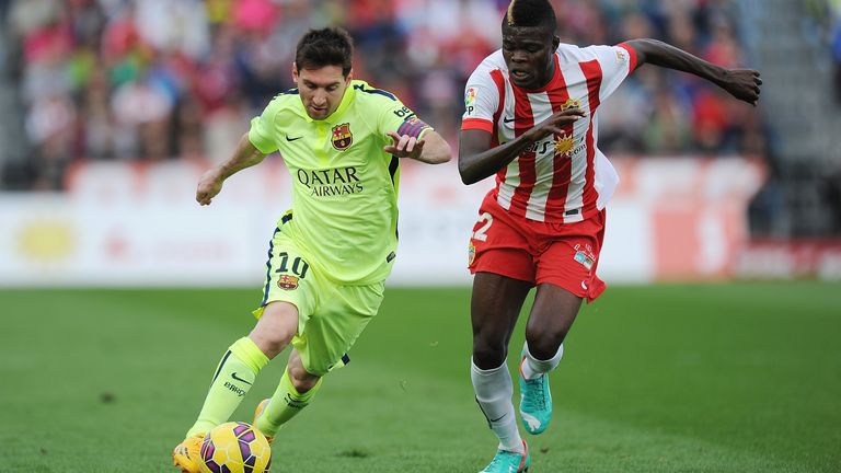 Partey in action for Almeria with Barcelona's Lionel Messi
