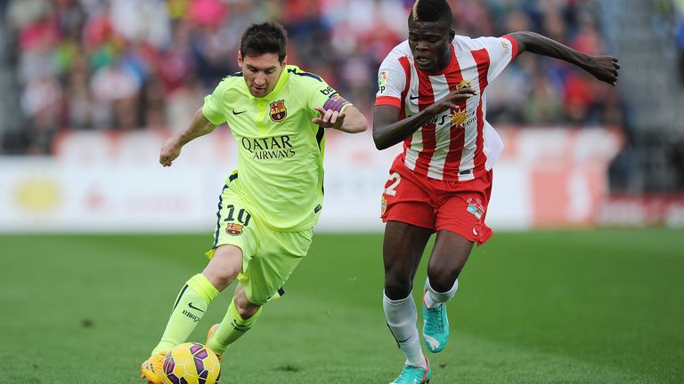 Partey in action for Almeria with Barcelona&#39;s Lionel Messi