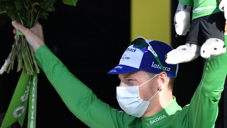 Sam Bennett wears the sprinter's green jersey at the Tour de France