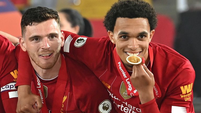 Trent Alexander-Arnold with his Premier League winners&#39; medal