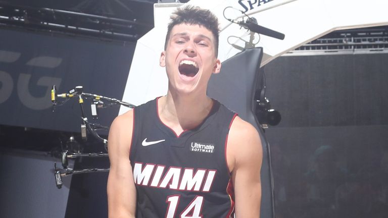 Heat rookie Tyler Herro celebrates a basket during Miami's Game 5 win over Milwaukee