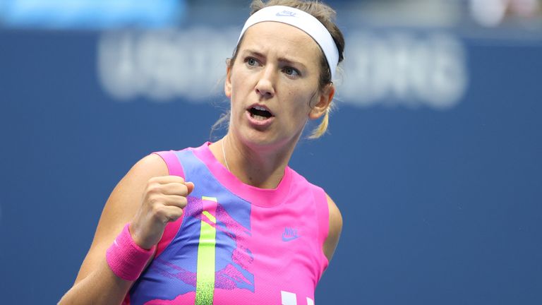 Victoria Azarenka of Belarus reacts in the second set during her Women's Singles final match against Naomi Osaka of Japan on Day Thirteen of the 2020 US Open at the USTA Billie Jean King National Tennis Center on September 12, 2020 in the Queens borough of New York City.