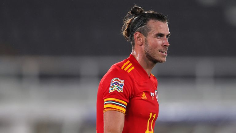 Gareth Bale of Wales looks on during the UEFA Nations League group stage match between Finland and Wales at Helsingin Olympiastadion on September 03, 2020 in Helsinki, Finland. 