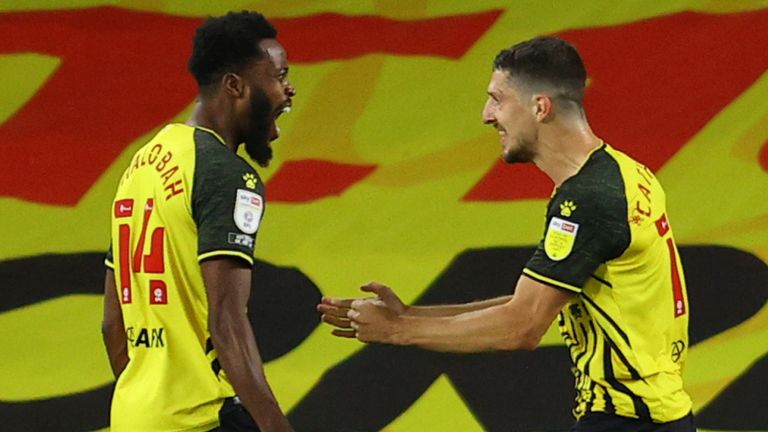 Craig Cathcart celebrates after putting Watford ahead against Middlesbrough