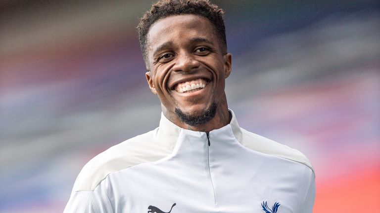 Wilfried Zaha pictured before kick-off at Selhurst Park