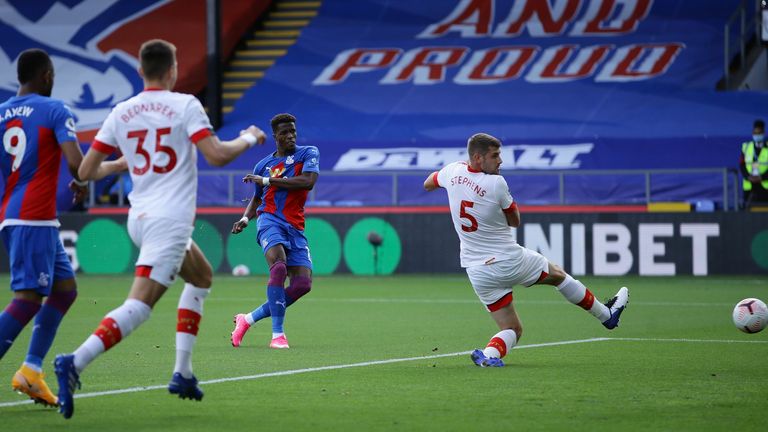 Wilfried Zaha volleys Crystal Palace ahead after 13 minutes on Saturday