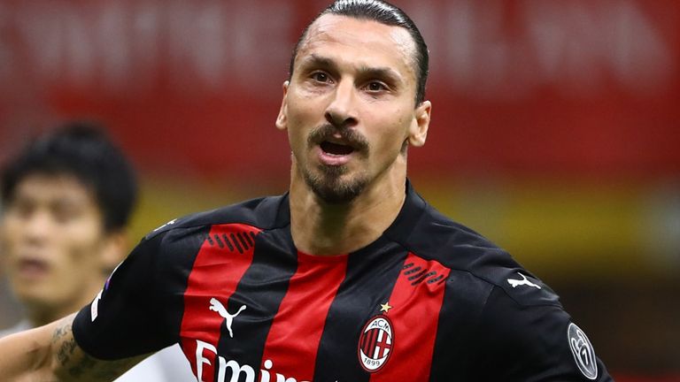 Zlatan Ibrahimovic during the Serie A match between AC Milan and Bologna FC at Stadio Giuseppe Meazza on September 21, 2020 in Milan, Italy.