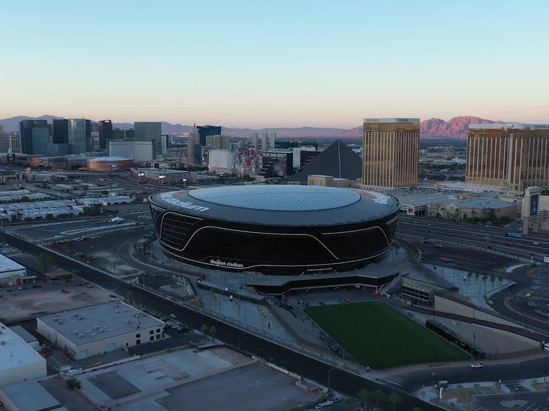 September 21, 2020: An exterior photo of two billboard in front of  Allegiant Stadium. The Monday Night football game will feature the New  Orleans Saints and the Las Vegas Raiders in Las