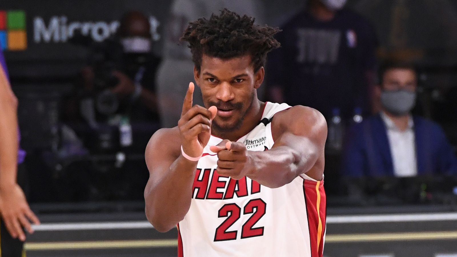 Jimmy Butler of the Miami Heat reacts during Game Five of the NBA Finals.