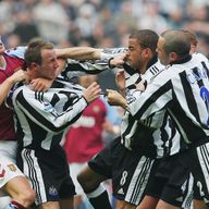 Lee Bowyer and Kieron Dyer of Newcastle come to blows during the FA Barclays Premiership match between Newcastle United and Aston Villa at St James Park on April 2, 2005 in Newcastle, England.
Getty Images