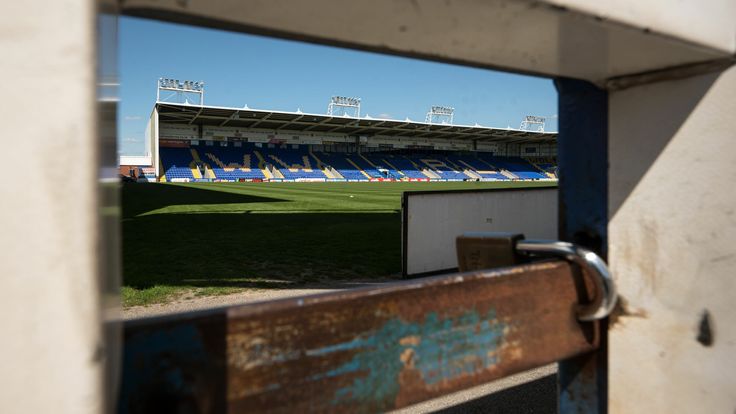 An interior view of the Halliwell Jones Stadium, the home ground of the rugby league side Warrington Wolves, in Warrington, northern England on May 14, 2020.