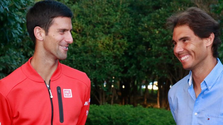 Novak Djokovic and Rafael Nadal chats at the sponsors party of ATP Shanghai Rolex Masters 2016 at Qi Zhong Tennis Centre on October 10, 2016 in Shanghai, China. 