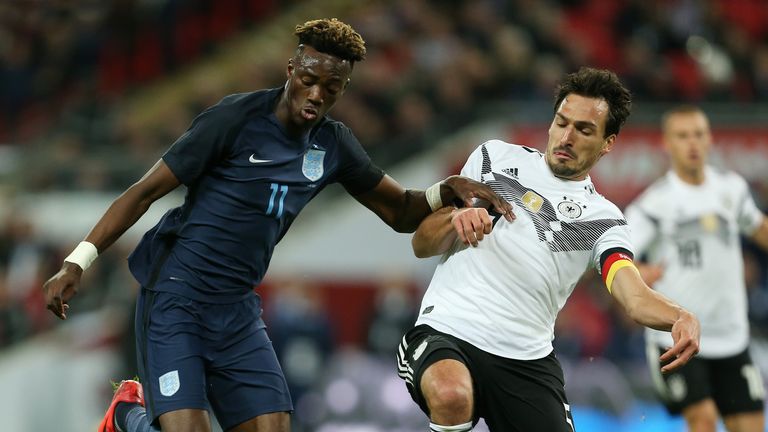 Tammy Abraham made his senior England debut in a friendly against Germany in 2017