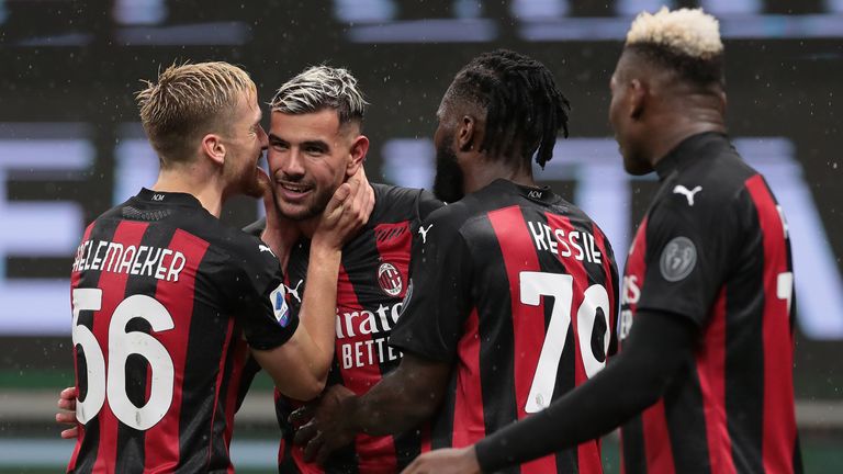 during the Serie A match between AC Milan and Spezia Calcio at Stadio Giuseppe Meazza on October 4, 2020 in Milan, Italy.