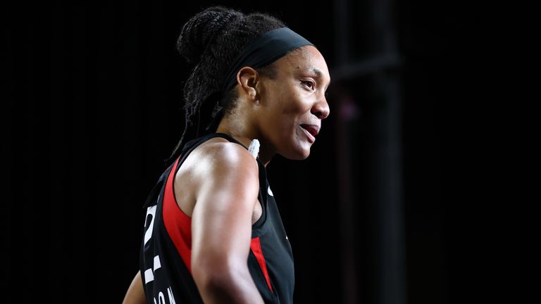 Las Vegas Aces star A'ja Wilson pictured in Game 5 of the WNBA semi-finals against the Connecticut Sun