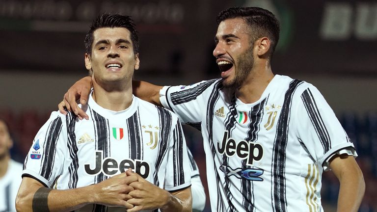 Alvaro Morata celebrates with team-mate Gianluca Frabotta