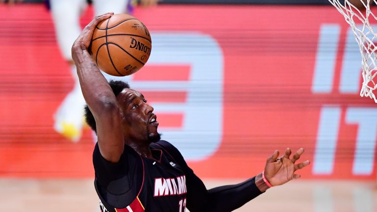 Bam Adebayo scores 25 points against the Lakers in game 6 of the NBA finals.