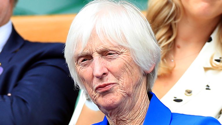 Baroness Sue Campbell, The Director of Women's Football at The FA, in the royal box of centre court at the Wimbledon Championships