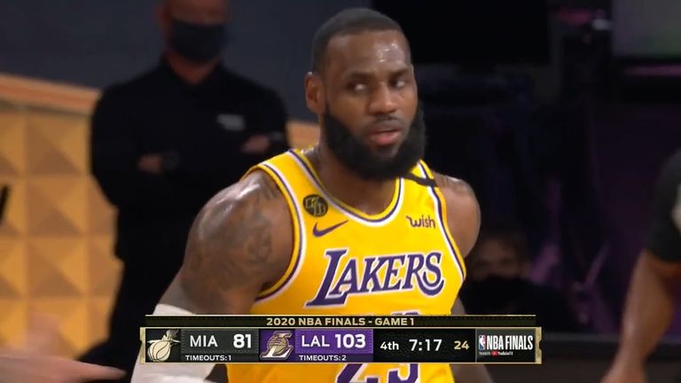 LeBron James contributed 25 points as the Los Angeles Lakers beat the Miami Heat in Game 1 of the NBA Finals.