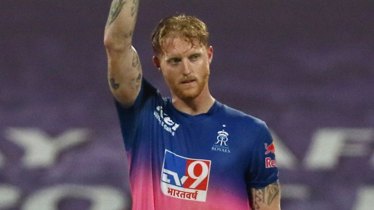 Ben Stokes of Rajasthan Royals celebrates his century during match 45 of season 13 of the Dream 11 Indian Premier League (IPL) between the Rajasthan Royals and the Mumbai Indians at the Sheikh Zayed Stadium, Abu Dhabi  in the United Arab Emirates on the 25th October 2020.  Photo by: Vipin Pawar  / Sportzpics for BCCI 