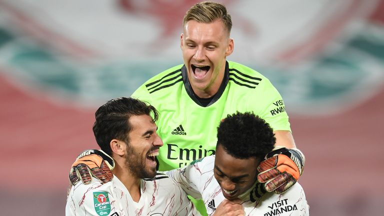 Bernd Leno celebrates after Arsenal's Carabao Cup win on penalties