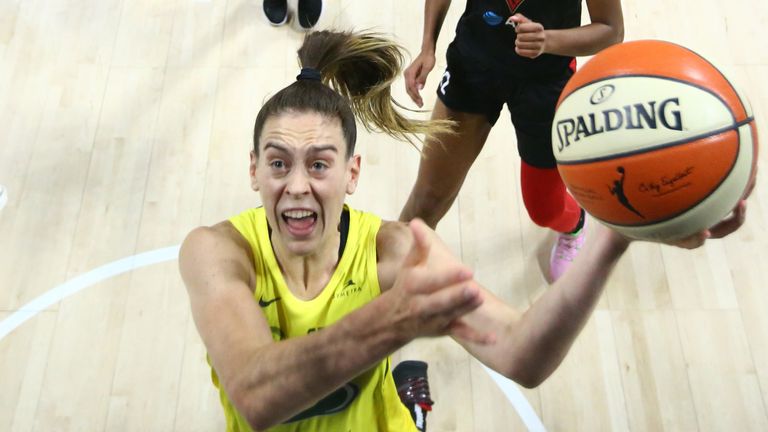 Breanna Stewart drives to the basket in Game 1 of the WNBA Finals