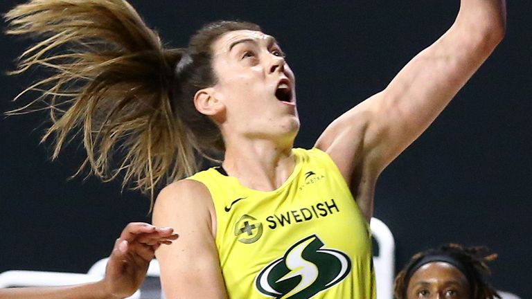 Breanna Stewart attacks the rim en route to 26 points in Game 3 of the WNBA Finals