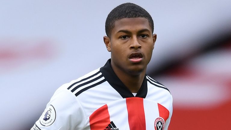 Rhian Brewster of Sheffield United during the Premier League match between Sheffield United and Fulham at Bramall Lane on October 18, 2020 in Sheffield, England. 