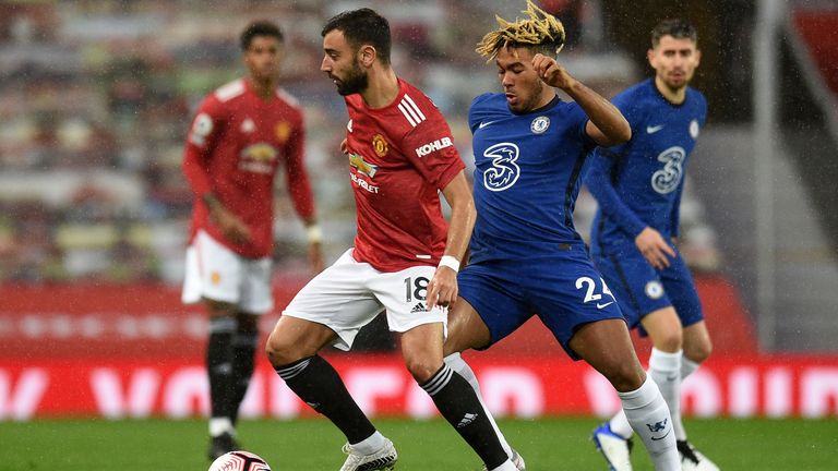 Bruno Fernandes and Reece James in action at Old Trafford