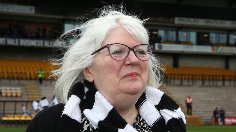 Port Vale new owner/chair Carol Shanahan looks on prior to the Sky Bet League Two match between Port Vale and Northampton Town at Vale Park on August 10, 2019 in Burslem, England.
