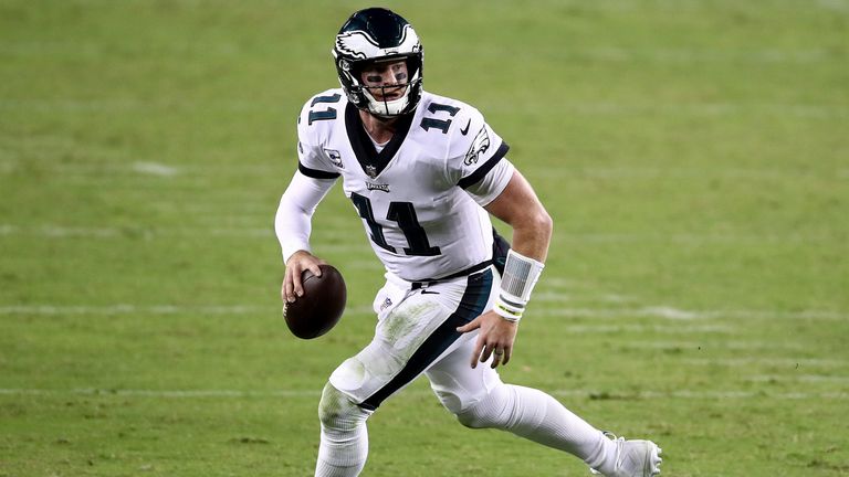Carson Wentz ran in one touchdown and threw for another as Philadelphia claimed their first win of the season